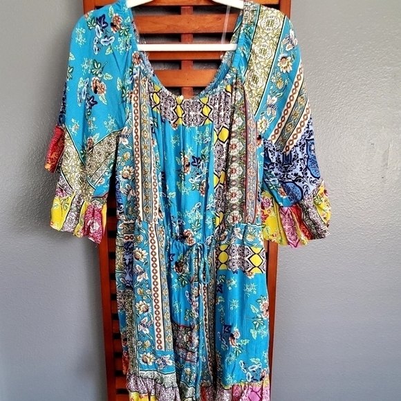 BOHO Romper bohemian rayon lightweight ruffle trim colorful | NWT - Picture 1 of 9